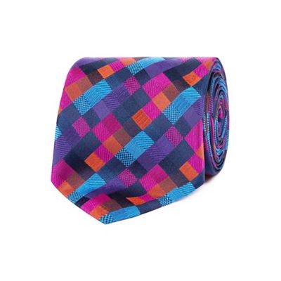 Multi-coloured diamond print silk tie